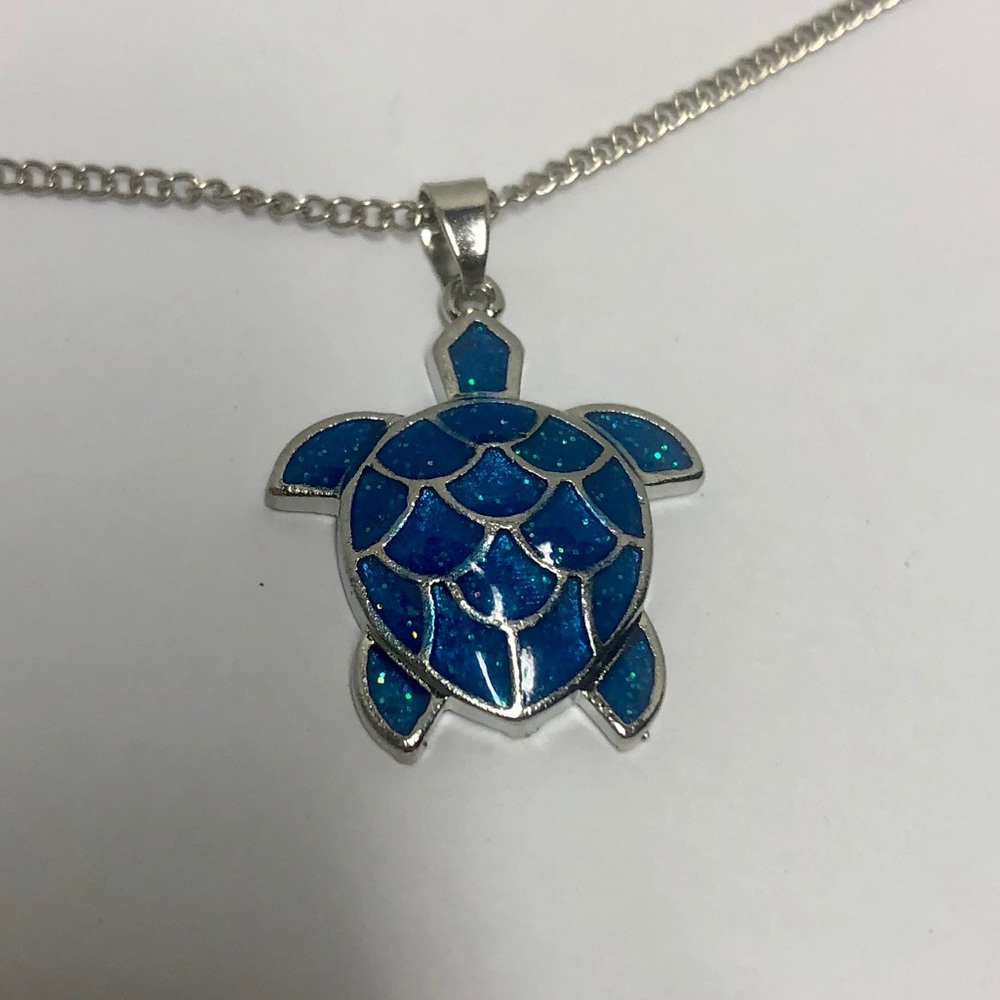 Blue Opal Turtle Pendant Necklace